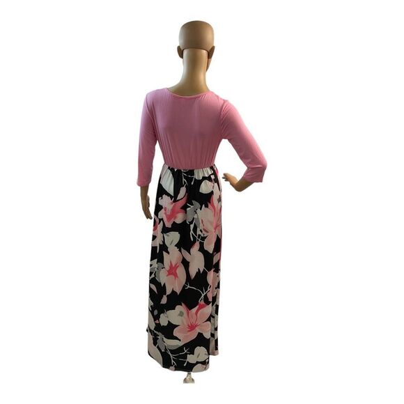 Bluetime Women's Pink Floral Printed 3/4 Sleeve Maxi Dress Size S. - Picture 6 of 13